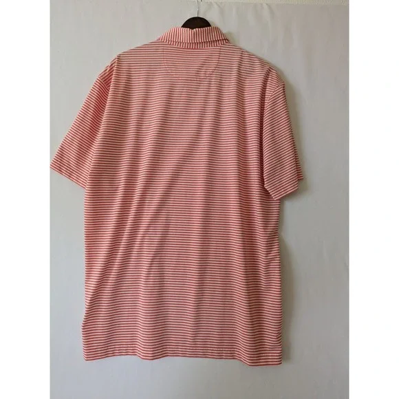 Masters Tech Mens Golf Polo Shirt Large Orange White Striped Short Sleeve Logo - Picture 4 of 10